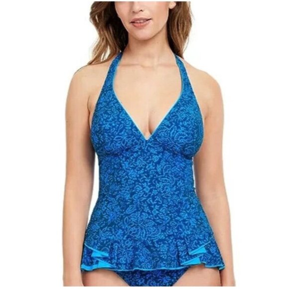 Gottex Petrol Blue Size 16 Halter Tankini Top Padded NWT $104 - Picture 1 of 12